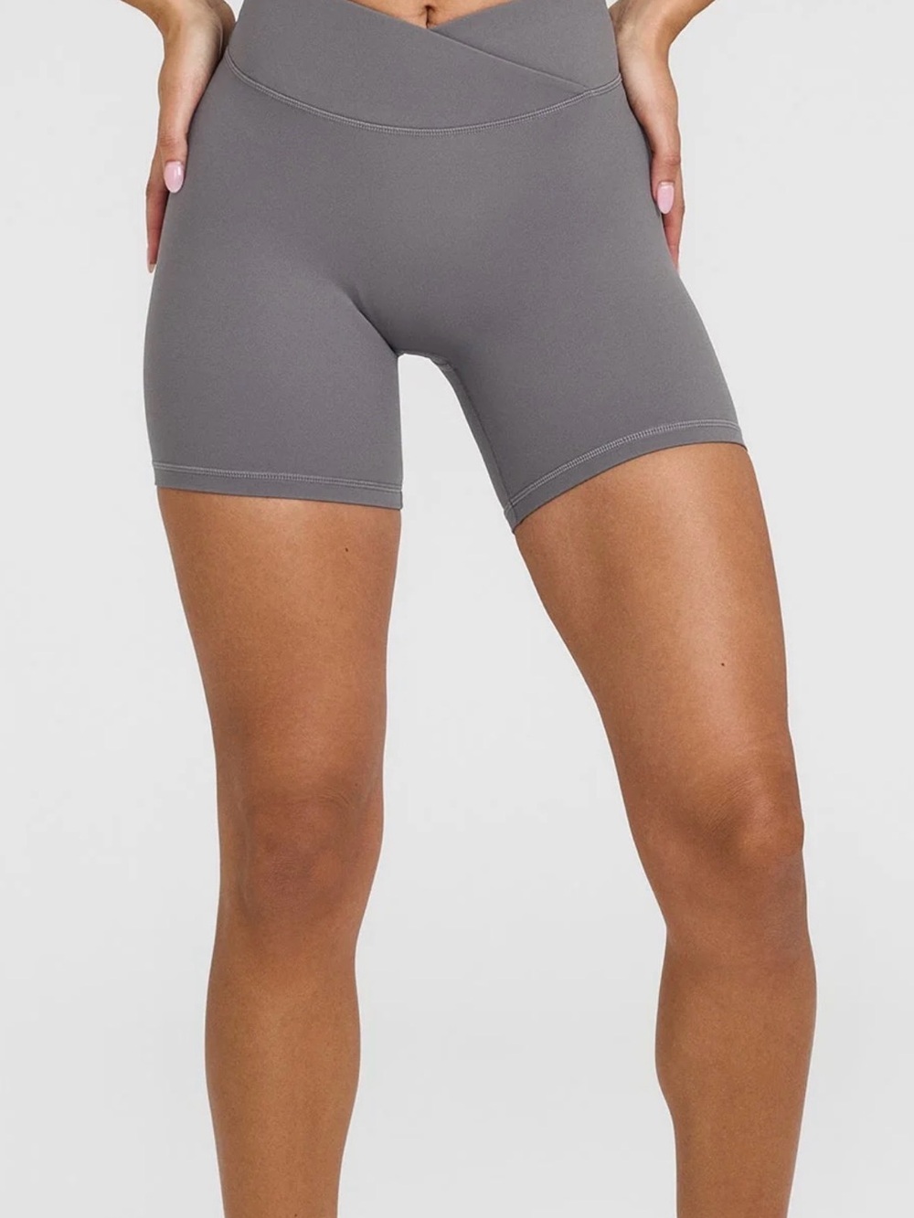 Oner Active Gray High-Waist V-Front Athletic Bike Shorts - Picture 3 of 8